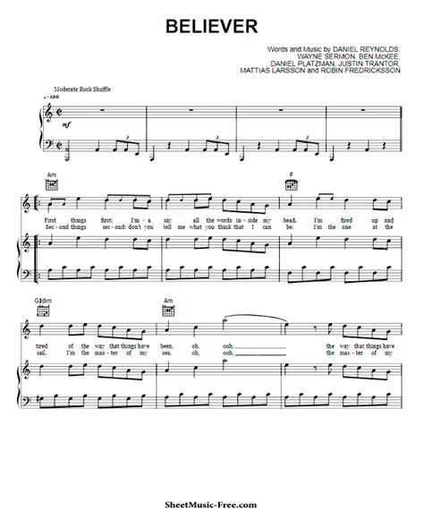 The song was released on february 1, 2017 through interscope records, as the lead single from their upcoming third studio album. Believer Sheet Music Imagine Dragons | ♪ SHEETMUSIC-FREE.COM