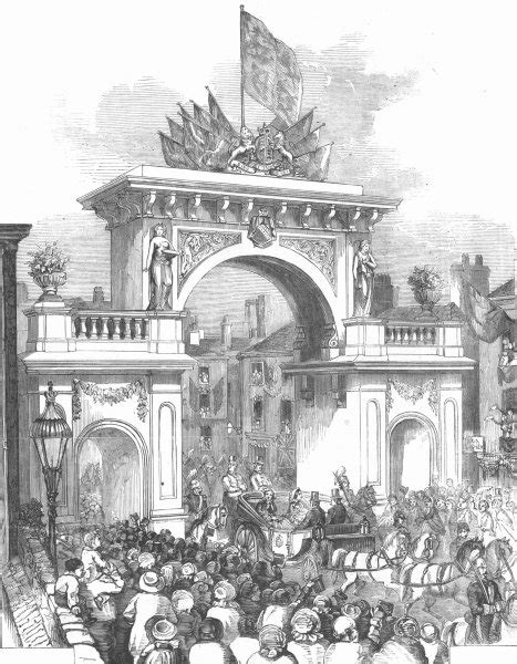 Lancs Triumphal Arch Albert Bridge Manchester Antique Print 1857