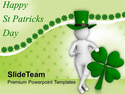 St Patricks Day Clover 3d Man And Leaf Powerpoint Templates Ppt