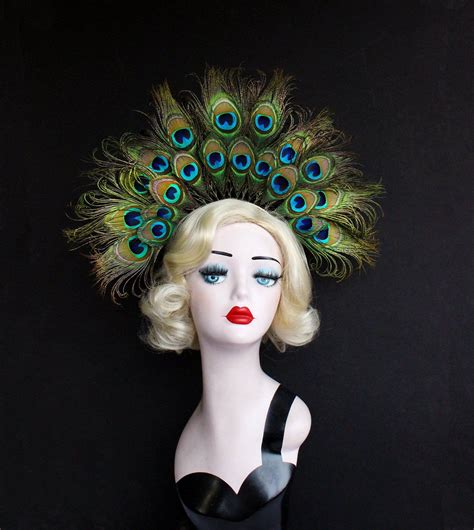 Peacock Feather Crown Headband Showgirl Headdress Burlesque Etsy