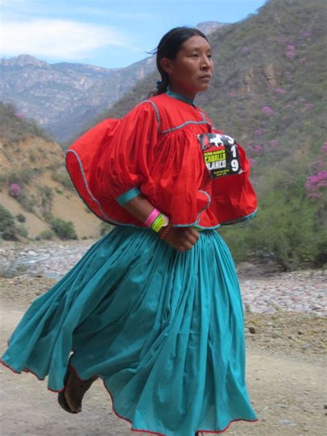 Raramuri Woman Running In The Caballo Blanco Race In The Canyons