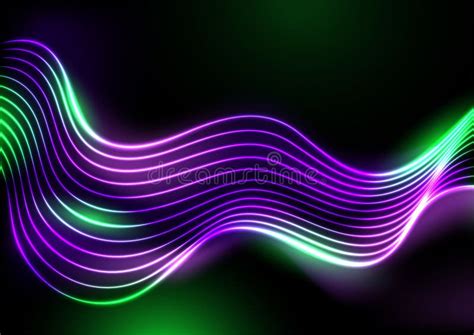 Glowing Abstract Black Purple And Green Wave Background Vector Stock