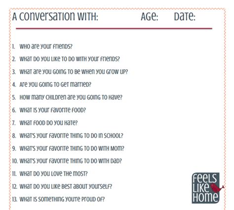 20 Questions To Ask Your Kids Printable Feels Like Home
