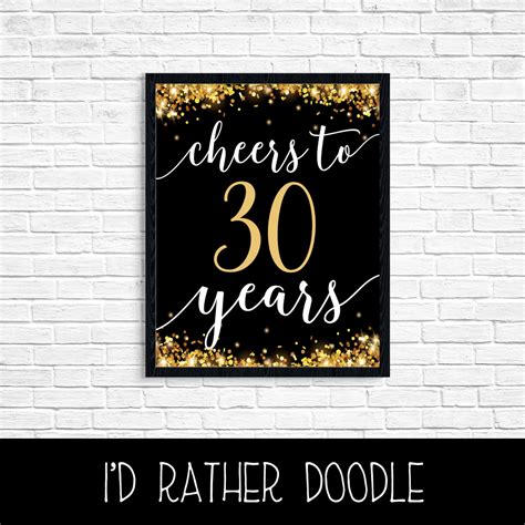Cheers To 30 Years Printable Gold Glitter Sign 30th Etsy
