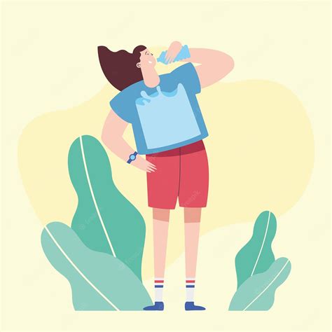 Premium Vector Thirsty Woman Drinking Water Character