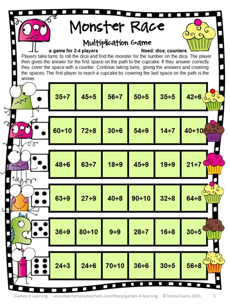 Printable Multiplication And Division Games