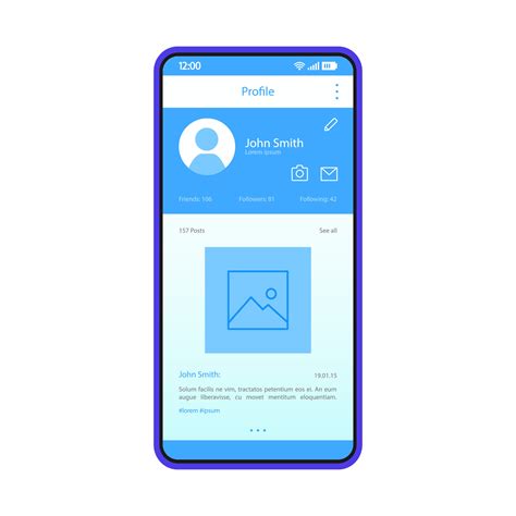 Social Media App Interface Vector Template Mobile App Interface Blue Design Layout Social