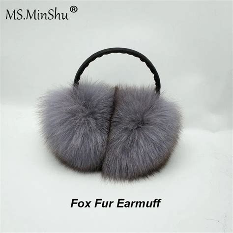 Ms Minshu Unisex Genuine Fox Fur Earmuff Headphone Ear Warmer Fashion Fox Fur Earmuffs Men Women