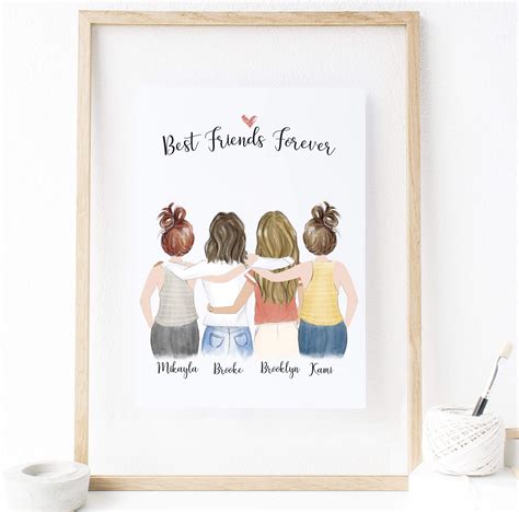 Personalized Friendship Wall Art Best Friends Forever 4 Women Glacelis