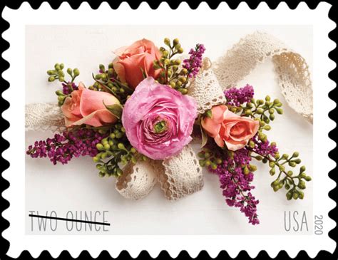 Here are the changes coming to stamps, letter postage, postcards and unlike the mosty unchanged stamp and postal rates above, domestic priority mail flat rates will increase in price in 2020 Garden Corsage (U.S. 2020) | virtualstampclub.com