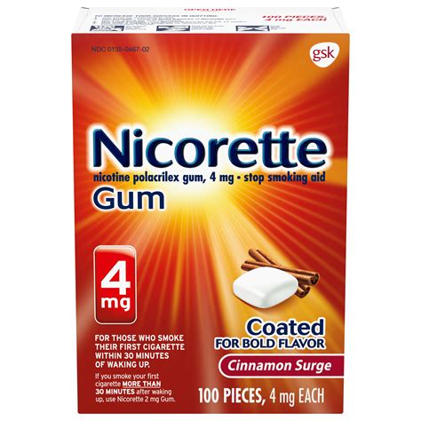 Nicorette Nicotine Gum To Stop Smoking 4mg Cinnamon Surge Flavor