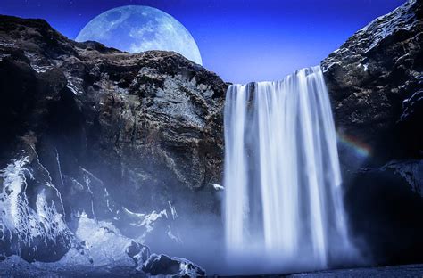 Fantasy Moonlight Waterfall Photograph By Ross Wilson Fine Art America