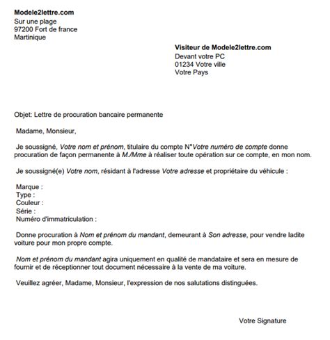 Lettre De Procuration Voiture