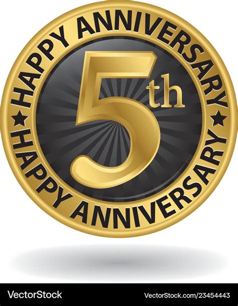 Happy 5th Years Anniversary Gold Label Royalty Free Vector