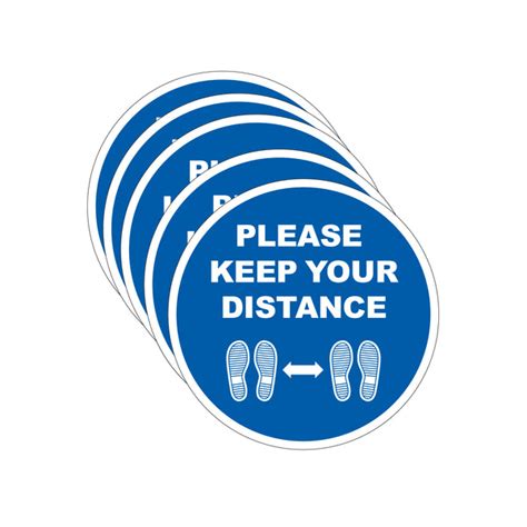 Blue Please Keep Your Distance Floor Stickers First Safety Signs