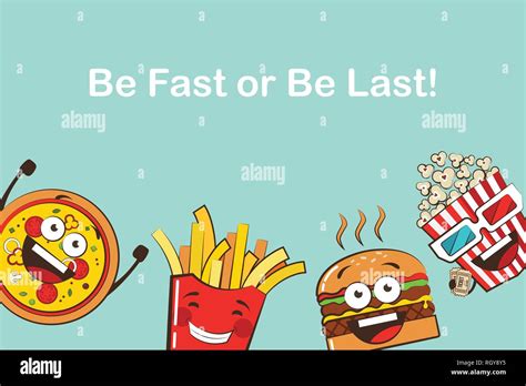 Set Of Funny Fast Food Icons Cartoon Face Food Emoji Funny Food