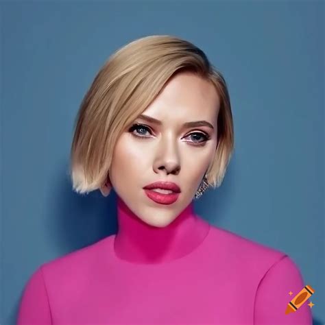Scarlett Johansson With A Bob Haircut And Pink Turtleneck On Craiyon