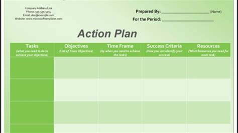 Free Downloadable Action Plan Template Excel