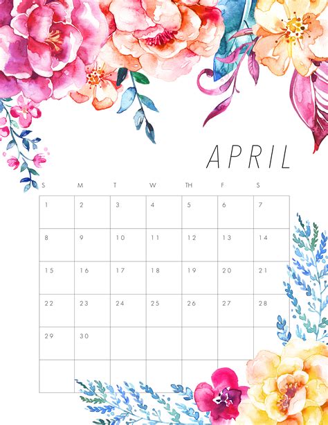 Free Printable 2018 Floral Calendar The Cottage Market 달력 일러스트레이션 템플릿