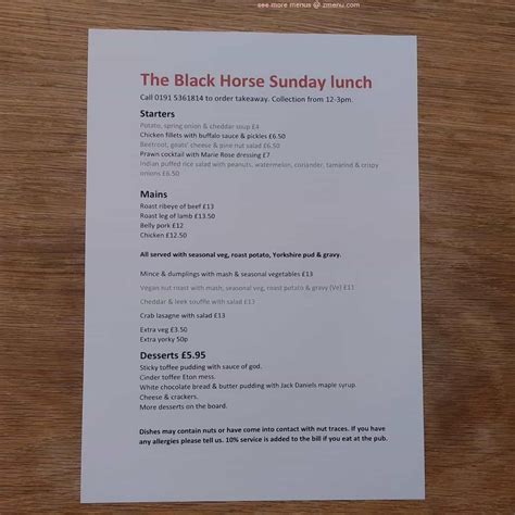 Online Menu Of The Black Horse Boldon Restaurant East Boldon United