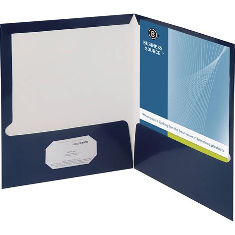 Business Source Laminated Navy Two Pocket Folders