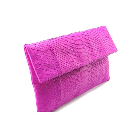 Hot Pink Snakeskin Clutch Foldover Clutch Bag Envelope Etsy