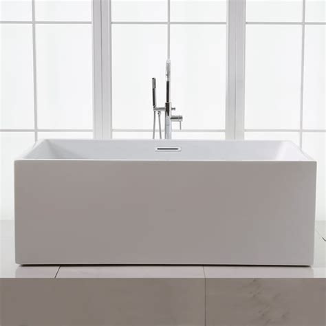 Inch Rectangle Freestanding Acrylic White Bathtub With Chrome Linear Overflow Homary