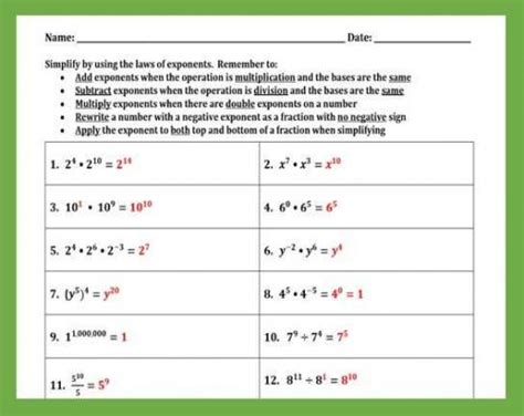 Laws of exponents practice worksheet ii