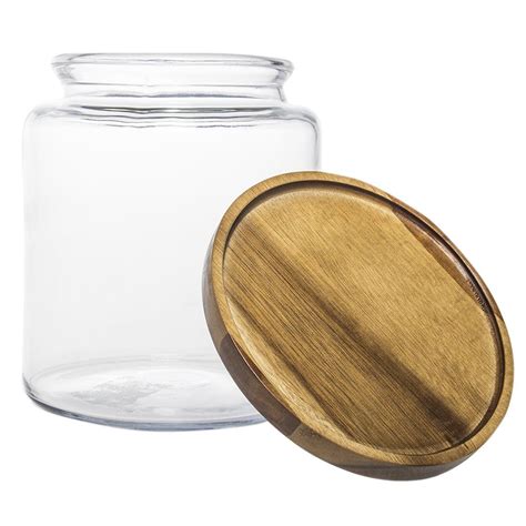 Anchor Hocking 2 Pack 96oz Clear Glass Storage Jars With Wood Lids Decorative