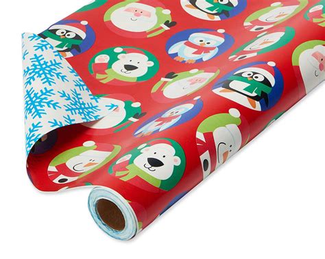 christmas reversible wrapping paper santa with characters and snowflakes mega roll 30” 175