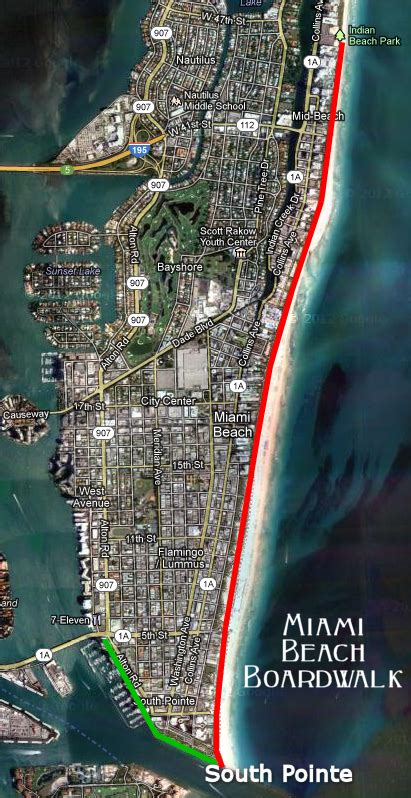 Zoom in and zoom out the satellite map. Miami Beach Boardwalk Map