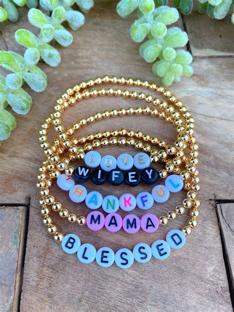 Gold Filled Personalized Beaded Name Bracelet Custom Word Beaded Bracelet Name Bracelet