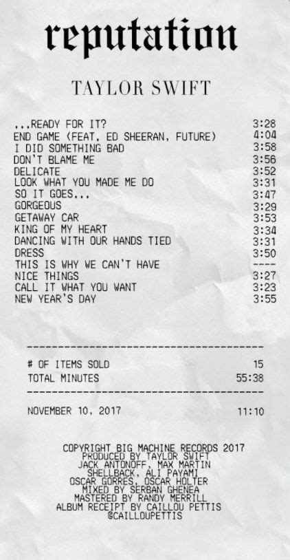 1989 Taylor Swift Album Receipt Taylor Swift Posters 1989