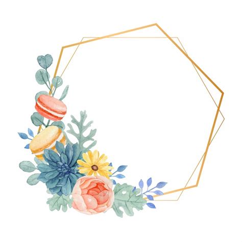 Premium Vector Watercolor Floral Frame With Macaroons Rose Daisy