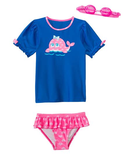 Jump N Splash Girls Happy Whale Two Piece Short Sleeve Rashguard Set W