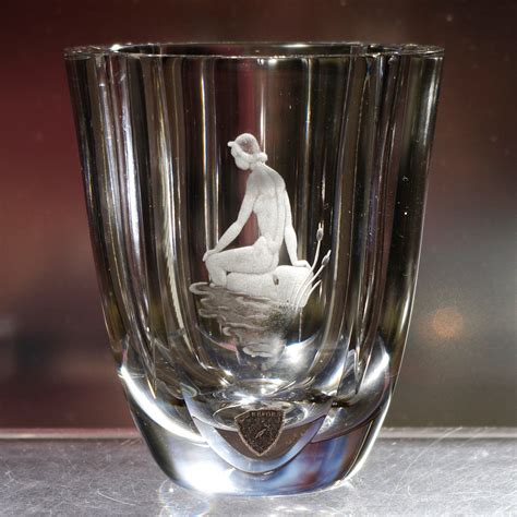 Orrefors Engraved Crystal Vase Nude Woman By The Water Landberg 1940 S Designed