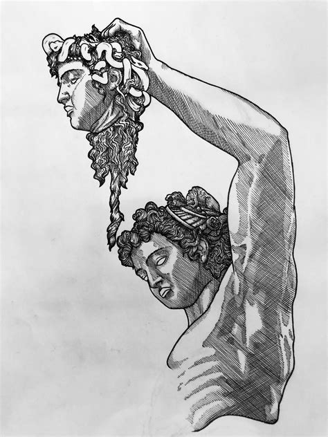 medusa and perseus cross hatching by max reynders mxdvs art tattoo
