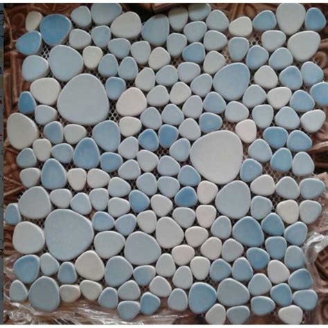 Glazed Porcelain Pebble Mosaic Tiles Designs Blue Ceramic Wall Tile