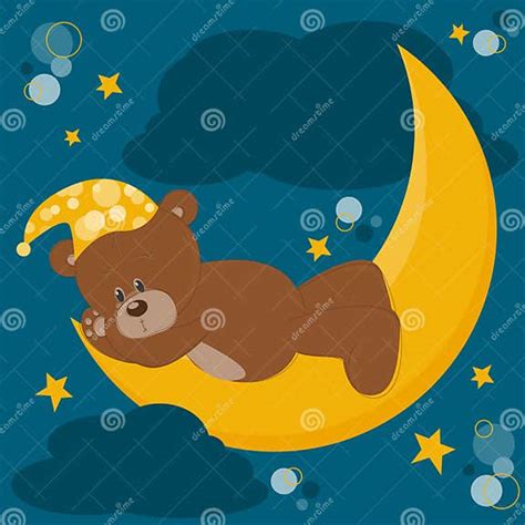 Teddy Bear Sleeps On A Moon Stock Vector Illustration Of Dreams
