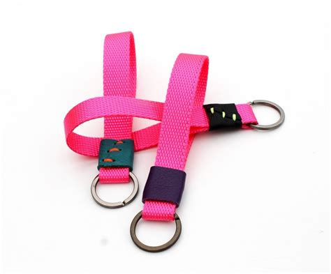 Neon Pink Keychain Nylon Key Strap Turquoise Teen Girl Etsy