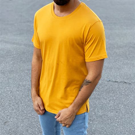 Mens Basic Round Neck T Shirt In New Yellow Body Size S Color Yellow