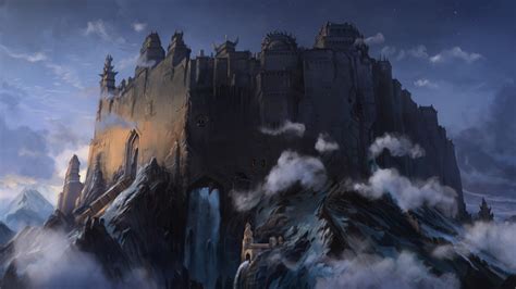Fantasy Art Artwork Clouds Mountain Forts Castle Wallpapers Hd