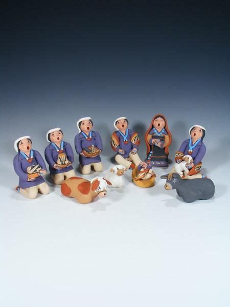 10 Piece Jemez Pueblo Hand Painted Pottery Nativity Set Nativity Set