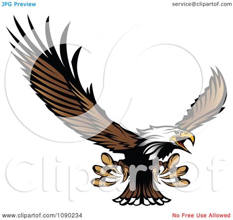 Clipart Bald Eagle Mascot Flying And Reaching With Claws Royalty Free