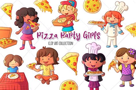 Pizza Party Girls Clip Art Collection 540821