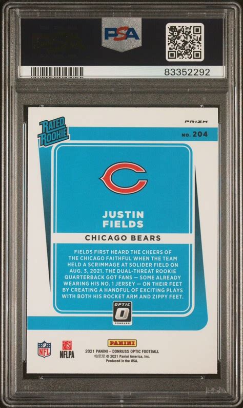 2021 Donruss Optic Justin Fields Green Velocity Prizm Rookie Rc 204 Psa 10 Bears Ebay