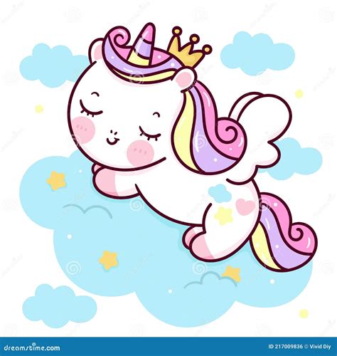 Cute Unicorn Pegasus Vector Princess Pony Sleep Cartoon On Pastel Cloud
