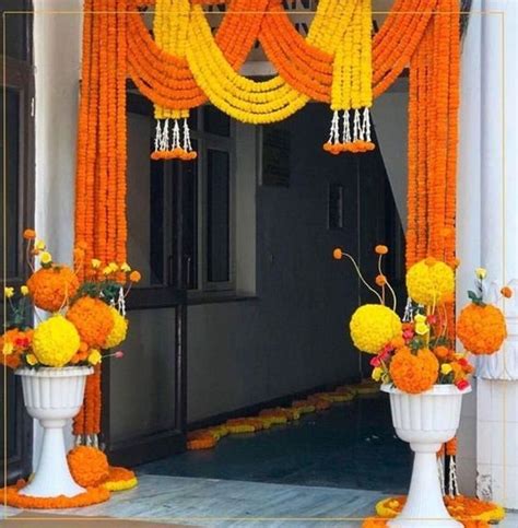 Sale On 30 Pc Indian Mango Color Artificial Decorative Marigold Flower