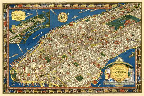 Manhattan New York City Pictorial Map X Ebay