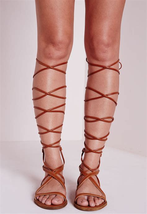 Missguided Flat Lace Up Gladiator Sandals Tan In Brown Lyst